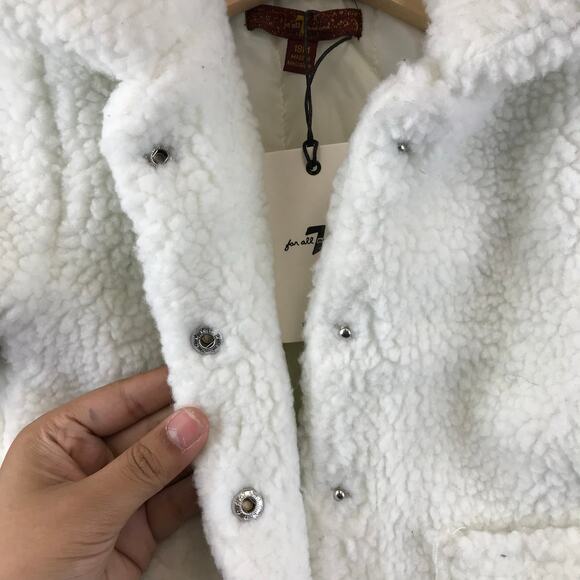 New 7 For All Man Kind Baby’s Sherpa Button Up Jacket White Sz 18M - Picture 9 of 11